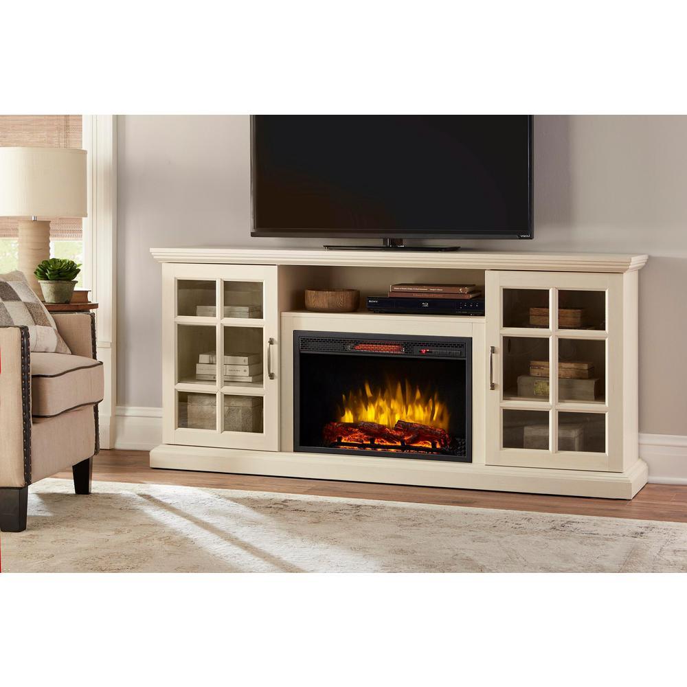 Edenfield 48 in. Freestanding Infrared Electric Fireplace TV Stand in Aged White - Super Arbor