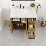 Eviva Graham 36"W x 22"D Oak Bathroom Vanity with White Arabescato Engineered Stone Countertop and Undermount Ceramic Sink