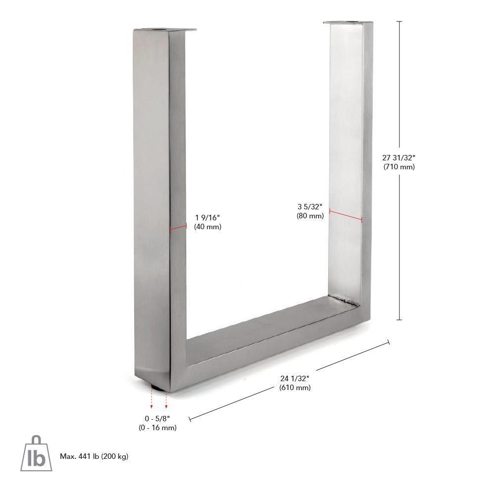 28 in. (710 mm) Stainless Steel Adjustable Legs for Structural Table  (2-Pack) - Super Arbor