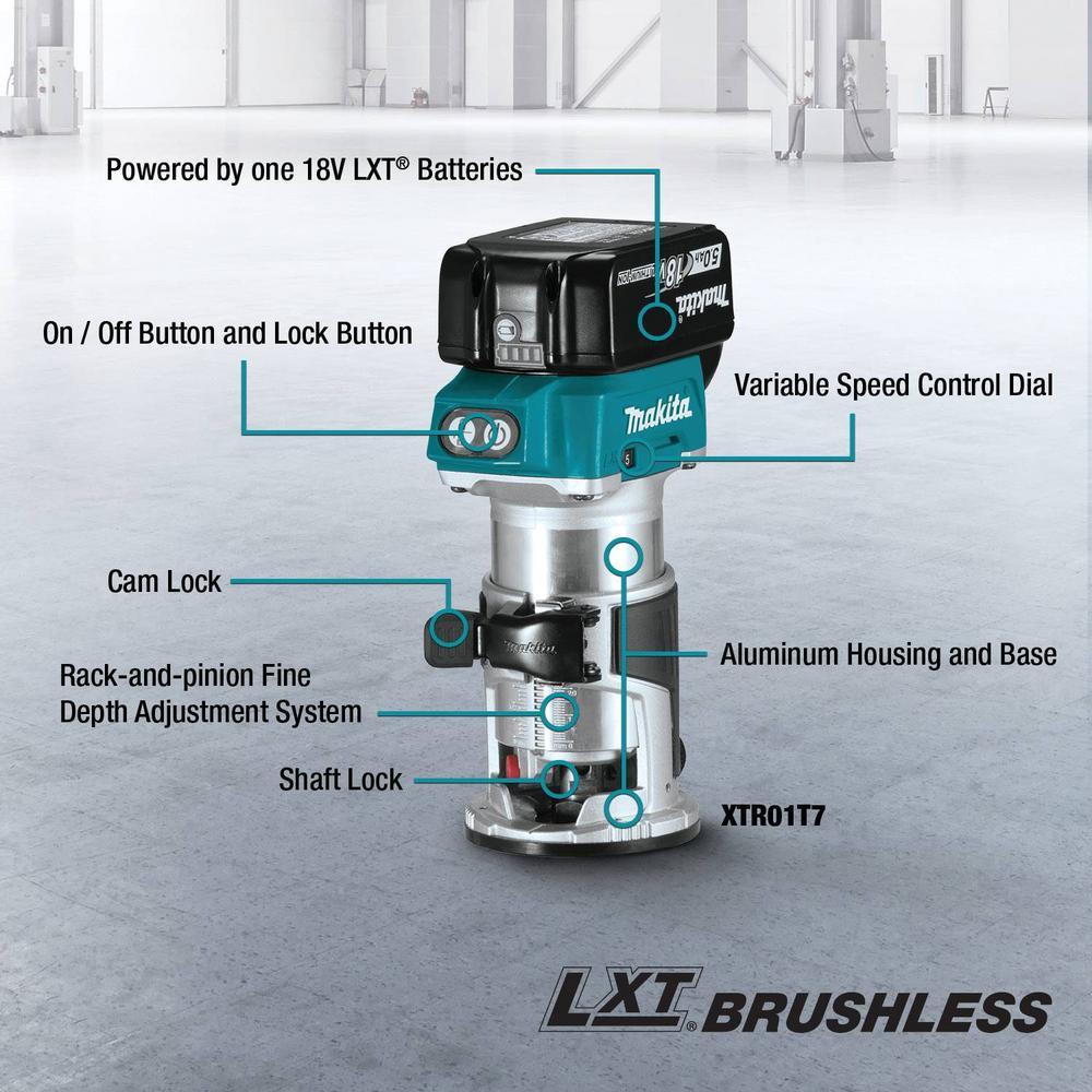 18-Volt LXT Lithium-Ion Brushless Cordless Compact Router Fixed Base Starter Kit (5.0 Ah) - Super Arbor