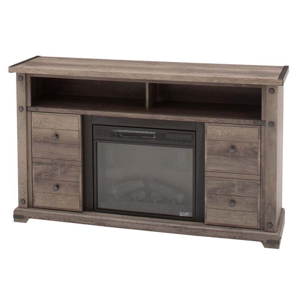 Brannen 60 in. Freestanding Industrial Media Console Electric Fireplace TV Stand in White - Super Arbor