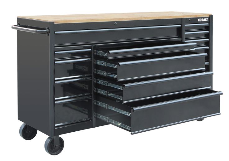Kobalt 71-in L x 42.7-in H 15-Drawers Rolling Black Wood Work Bench