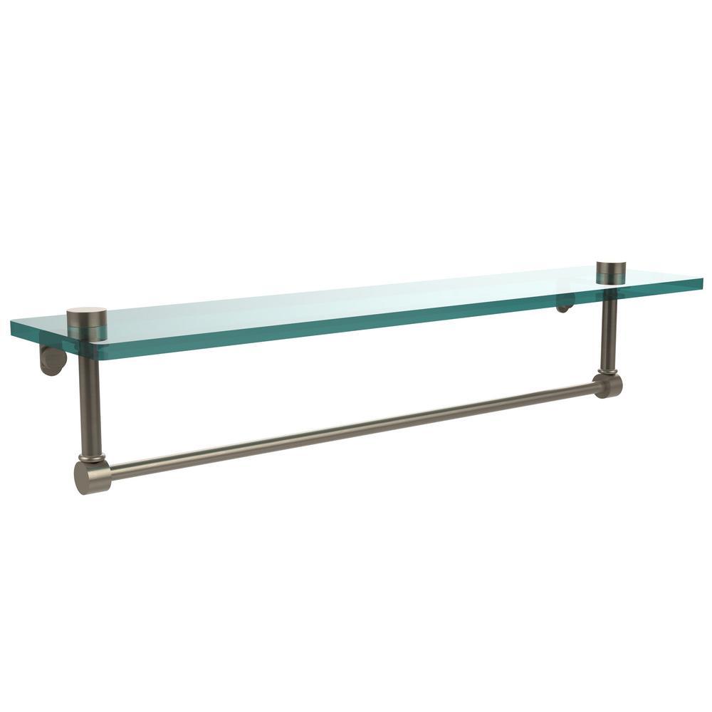 22 in. L  x 5 in. H  x 5 in. W Clear Glass Vanity Bathroom Shelf with Towel Bar in Satin Nickel - Super Arbor