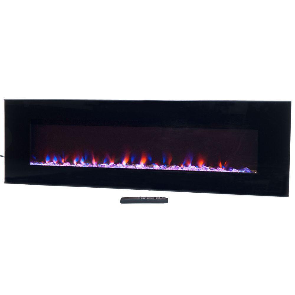 54 in. LED Fire and Ice Electric Fireplace with Remote in Black - Super Arbor