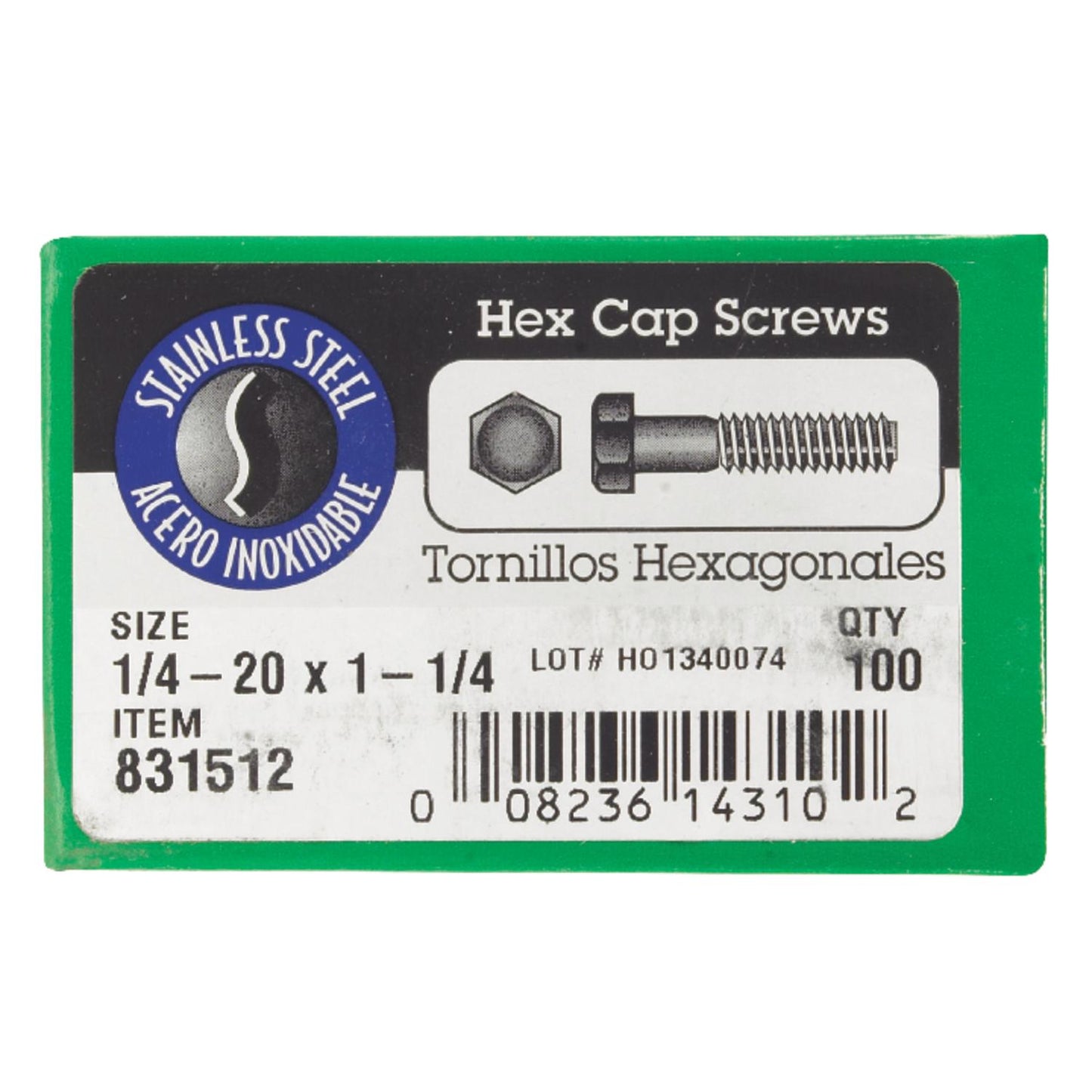 Hillman 1/4-20 x 1-1/4 in. Stainless Steel Hex Head Cap Screws, 100-Pack