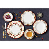 57-Piece Patterned Red Bone China Dinnerware Set (Service for 8)