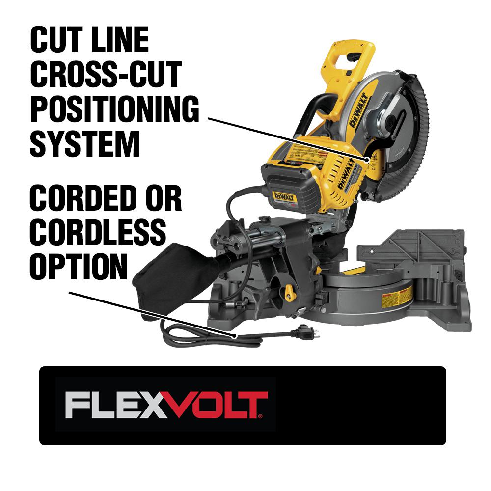 FLEXVOLT 120-Volt MAX Lithium-Ion Cordless Brushless 12 in. Sliding Miter Saw w/ AC Adapter, (2) Batteries 2Ah & Charger - Super Arbor