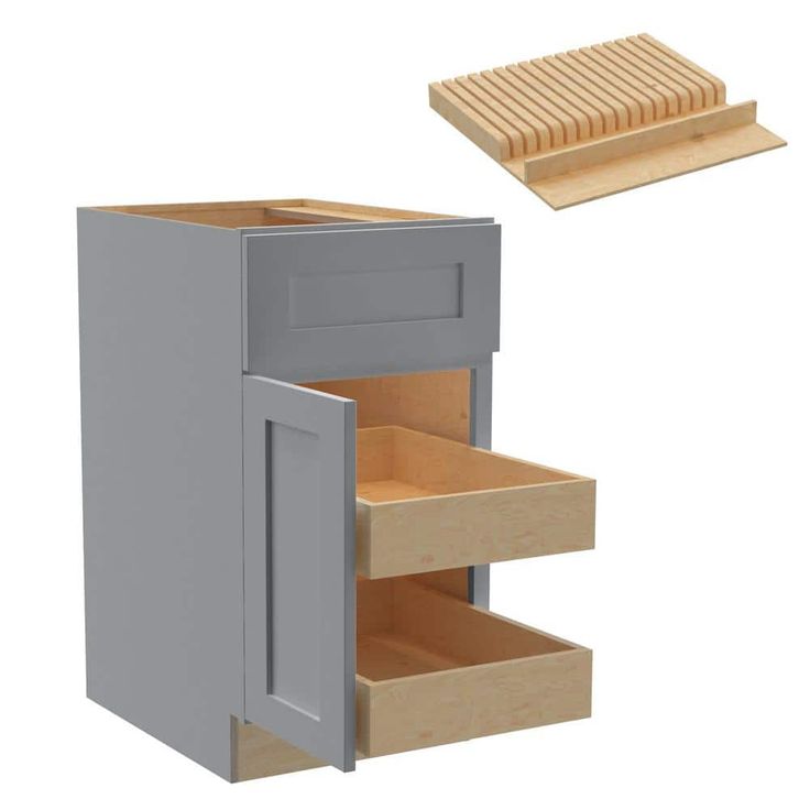 Home Decorators Collection Newport 18 in. W x 24 in. D x 34.5 in. H Assembled Plywood Base Kitchen Cabinet in Pearl Gray with 2ROT Knife Block LH