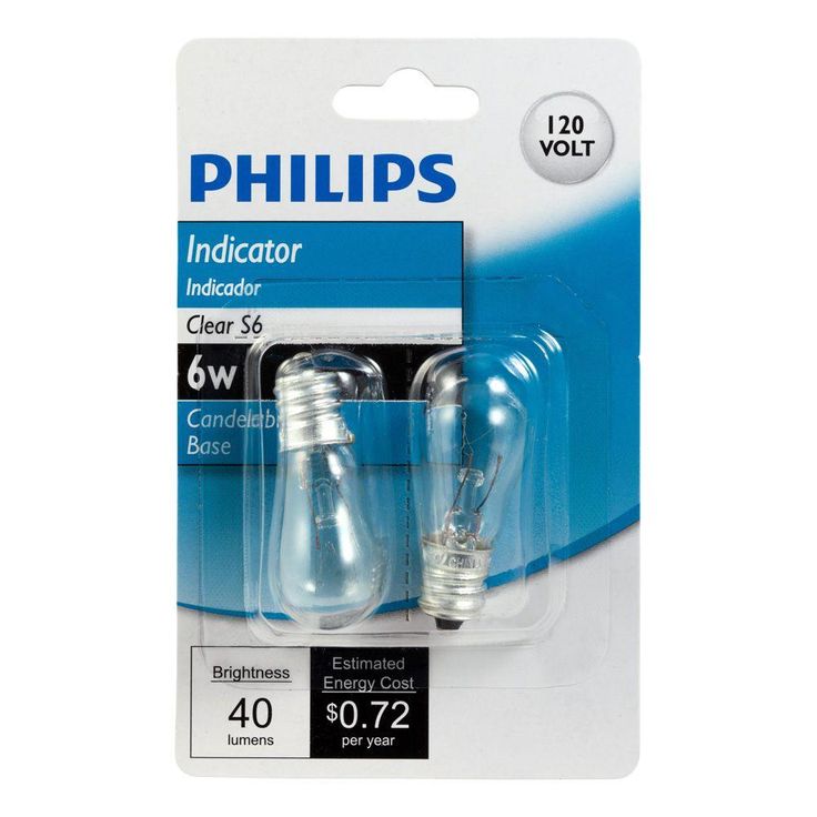 Philips 6-Watt S6 Incandescent Candelabra Base Indicator Light Bulb (2-Pack)