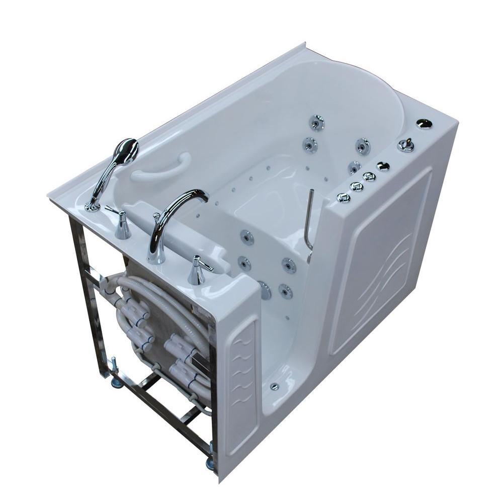 Rampart Nova Heated 4.5 ft. Walk-in Whirlpool and Air Bathtub with 6 in. Tile Easy Up Adhesive Wall Surround in White - Super Arbor