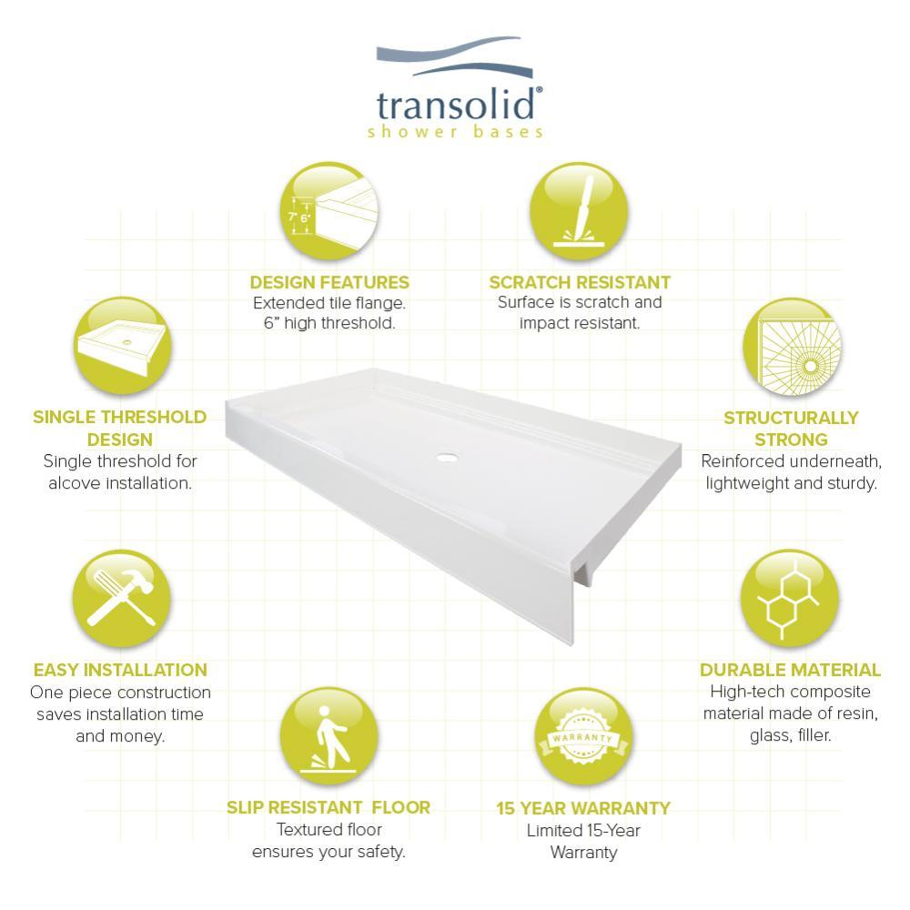 T3 34 in. x 60 in. Single Threshold Shower Base in White - Super Arbor