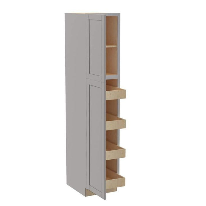 Home Decorators Collection Washington Veiled Gray Plywood Shaker Assembled Utility Pantry Kitchen Cabinet Soft Close 18 in W x 24 in D x 84 in H