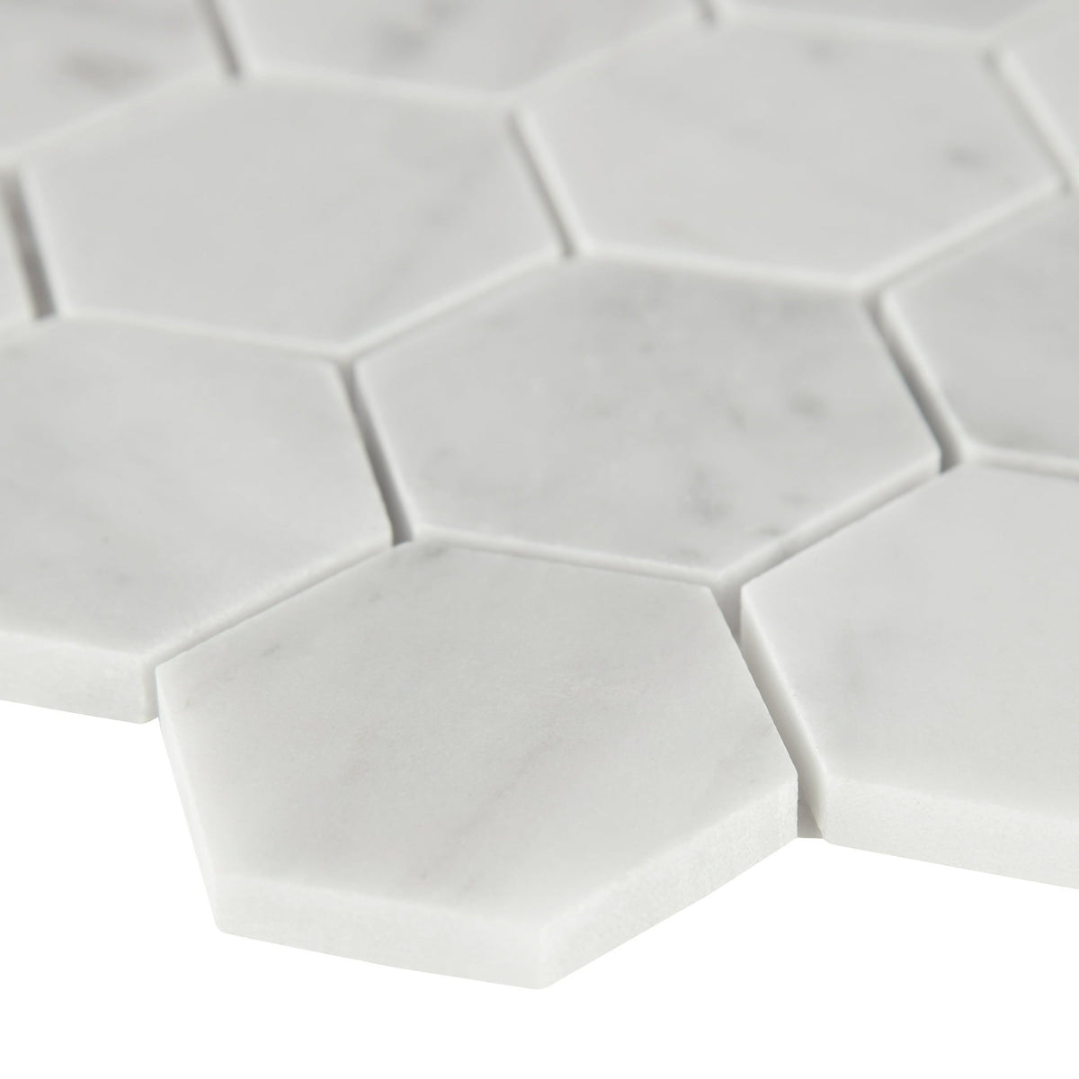 Carrara White Hexagon 12 in. x 12 in. x 8mm Honed Marble Mesh-Mounted Mosaic Tile (9.8 sq. ft./Case)