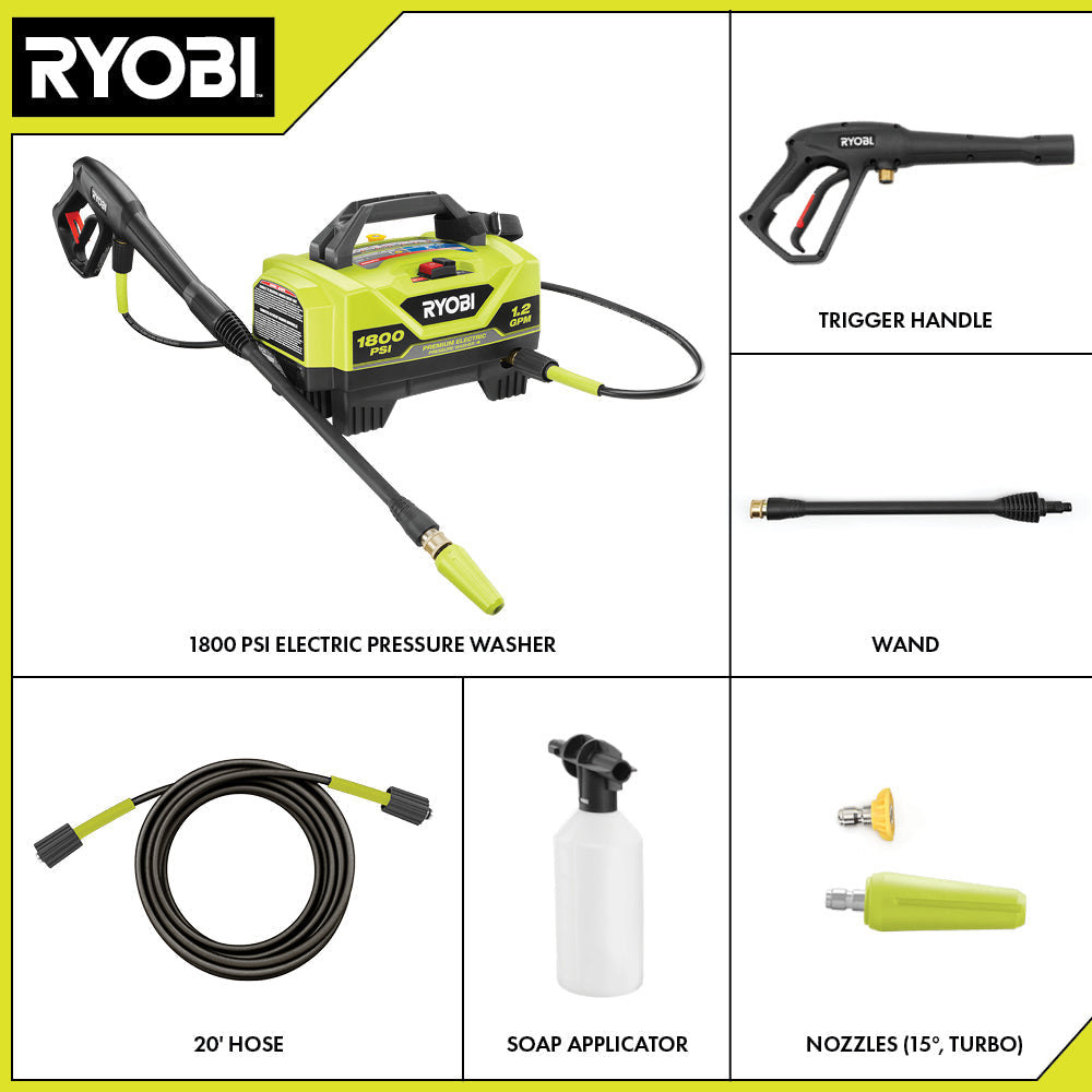 RYOBI 1,800 PSI 1.2 GPM Cold Water Electric Pressure Washer (RY141802)