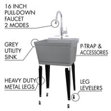 Complete 22.875 in. x 23.5 in. Grey 19 Gal. Utility Sink Set with Metal Hybrid Chrome High Arc Pull-Down Faucet - Super Arbor
