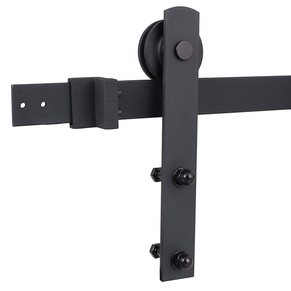 144 in. Matte Black Classic Straight Strap Sliding Barn Door Hardware (2-Set) - Super Arbor