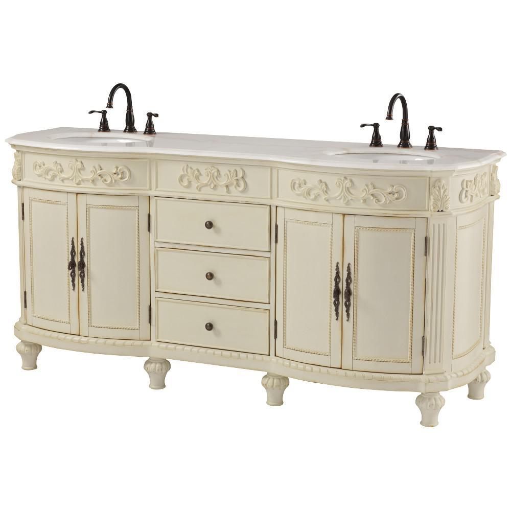 Chelsea 72 in. W Double Bath Vanity in Antique White with Marble Vanity Top in White - Super Arbor