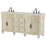 Chelsea 72 in. W Double Bath Vanity in Antique White with Marble Vanity Top in White - Super Arbor