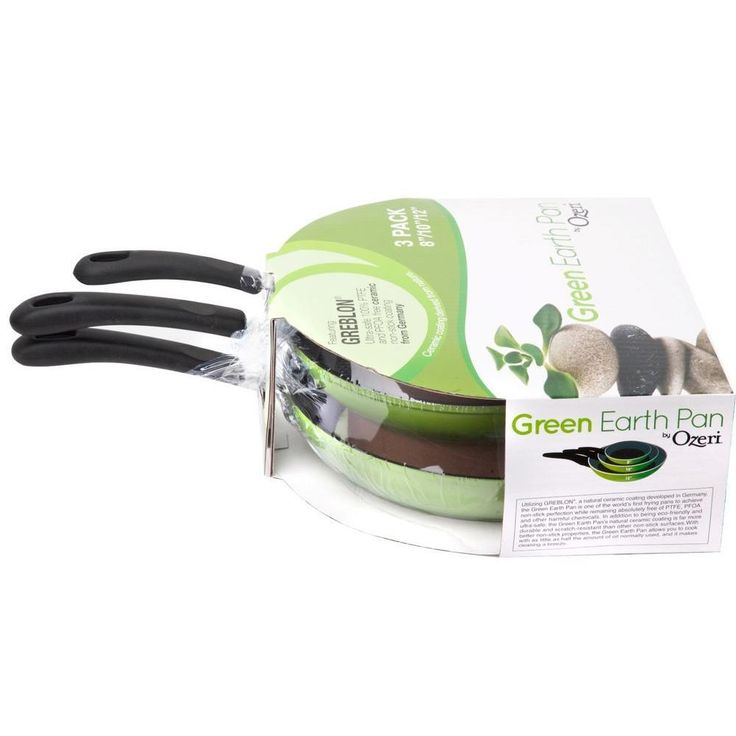 Green Earth 3-Piece Aluminum Ceramic Nonstick Frying Pan Set in Green