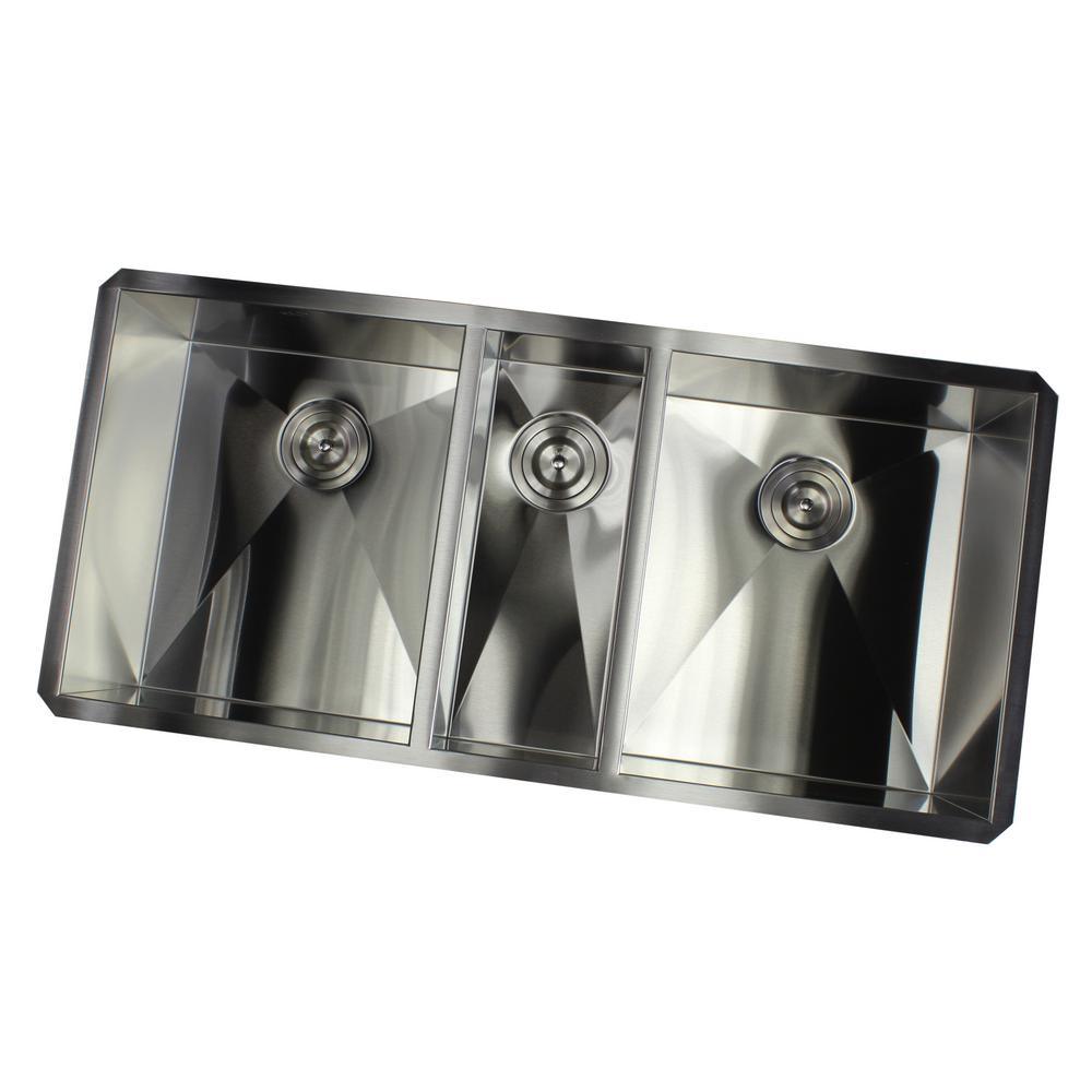 Undermount Deep Stainless Steel 42 in. x 20 in. x 10 in. 6-Gauge 40/20/40 Zero Radius Triple Bowl Kitchen Sink w/ Faucet - Super Arbor