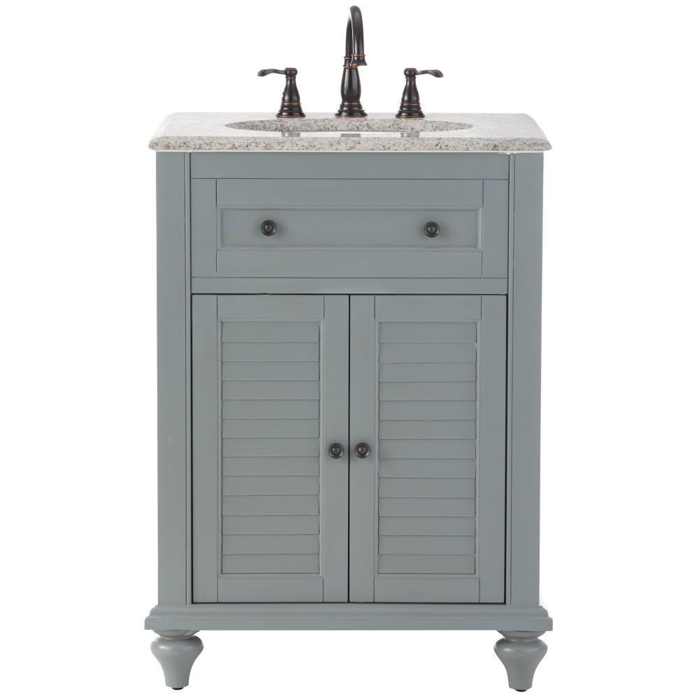 Hamilton Shutter 25 in. W x 22 in. D Bath Vanity in Sea Glass with Granite Vanity Top in Grey - Super Arbor