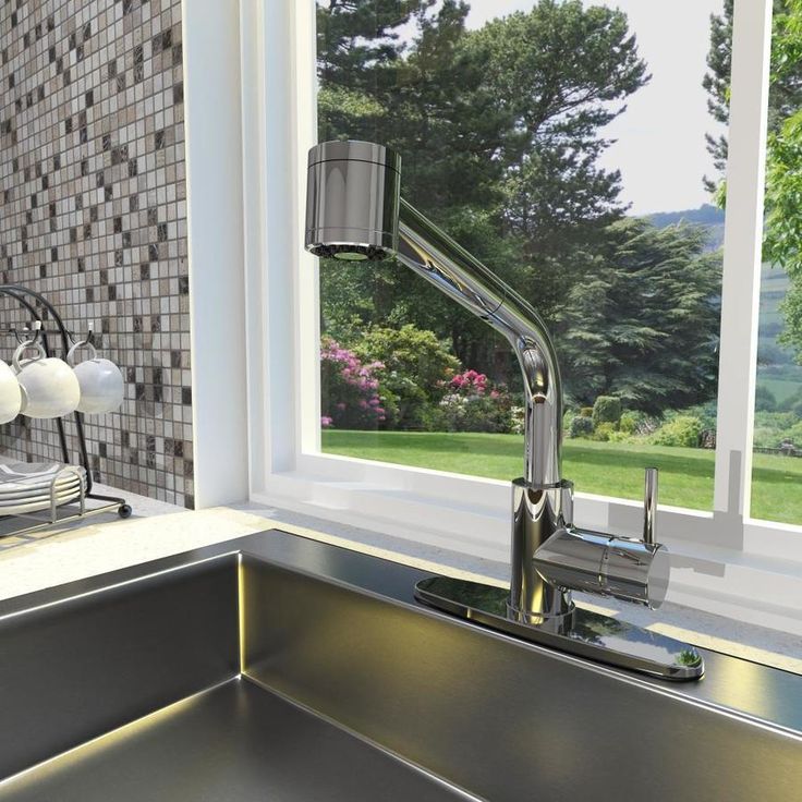 Keeney Metro Polished Chrome 1-Handle Deck-Mount Pull-Out Handle Kitchen Faucet (Deck Plate Included)