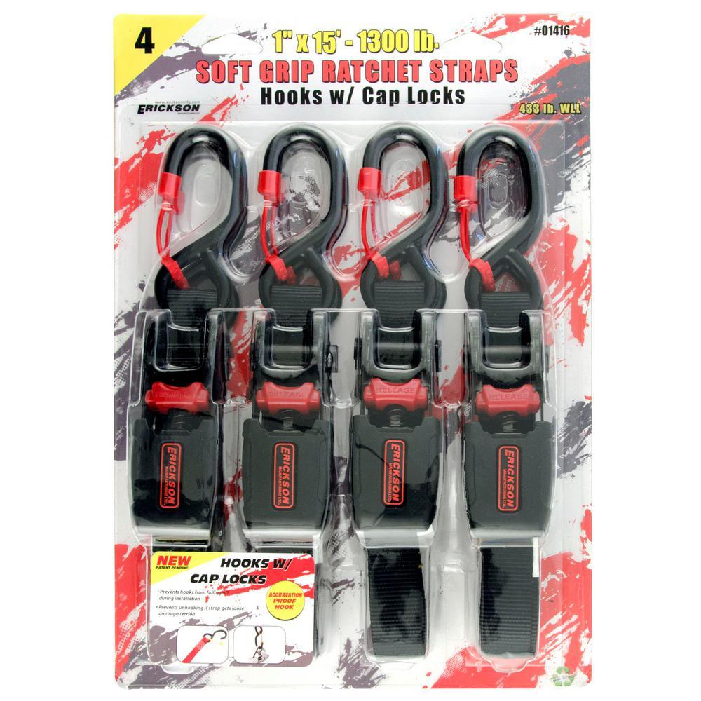 15 ft. x 1 in. Soft Grip Ratchet Strap with Cap Lock (4-Pack) - Super Arbor