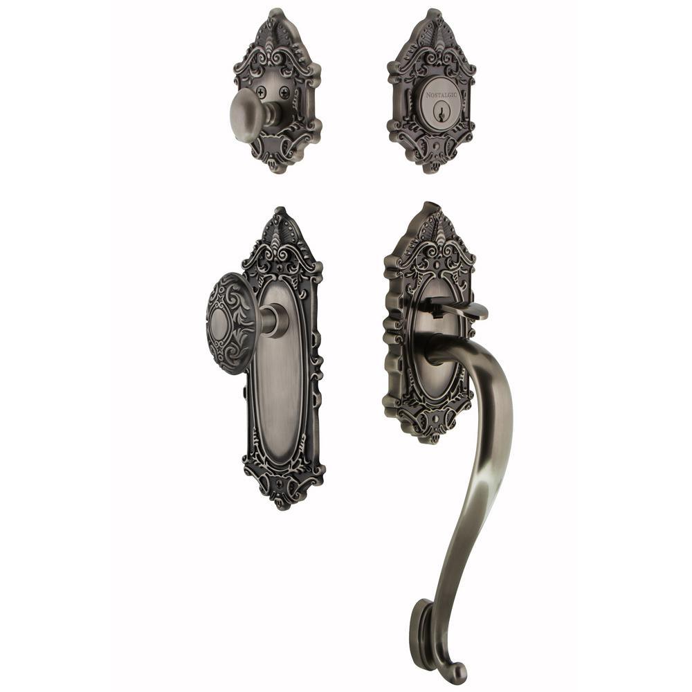 Victorian Plate 2-3/8 in. Backset Satin Nickel S Grip Entry Set Victorian Knob - Super Arbor