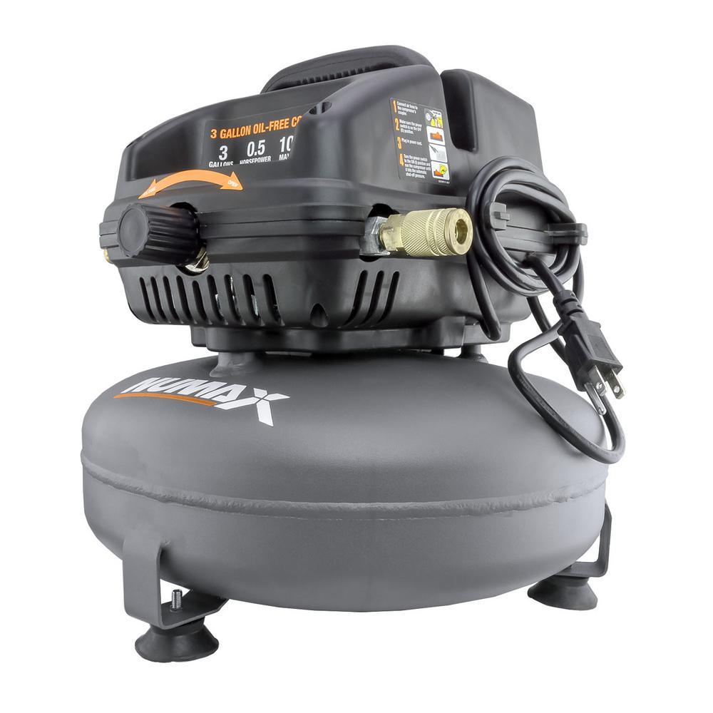3 Gal. 1/2 HP Portable Electric Oil-Free Pancake Air Compressor with 25 ft. Air Hose and 11-Piece Inflation Kit - Super Arbor