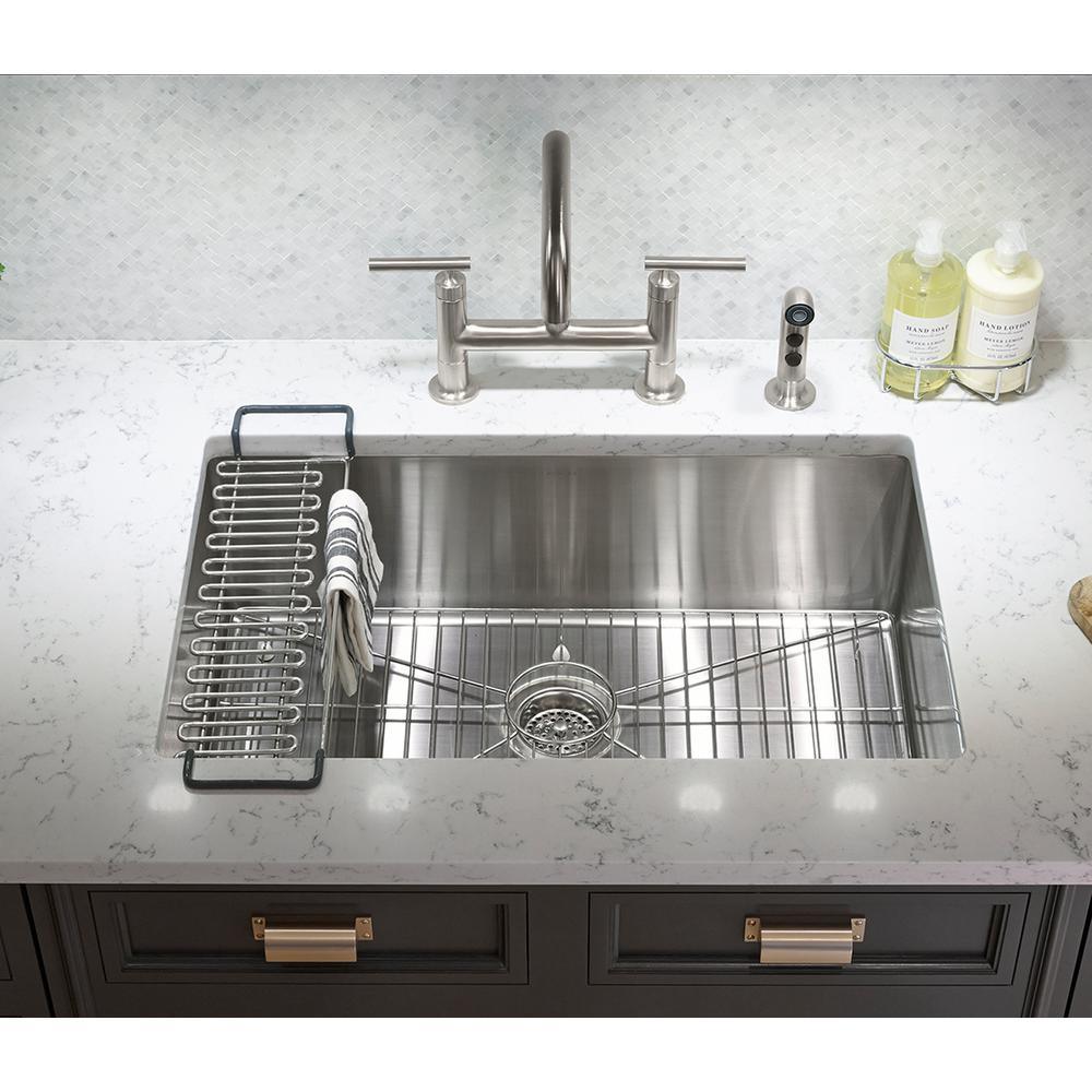 Strive Undermount Stainless Steel 29 in. Single Bowl Kitchen Sink Kit with Sink Rack - Super Arbor