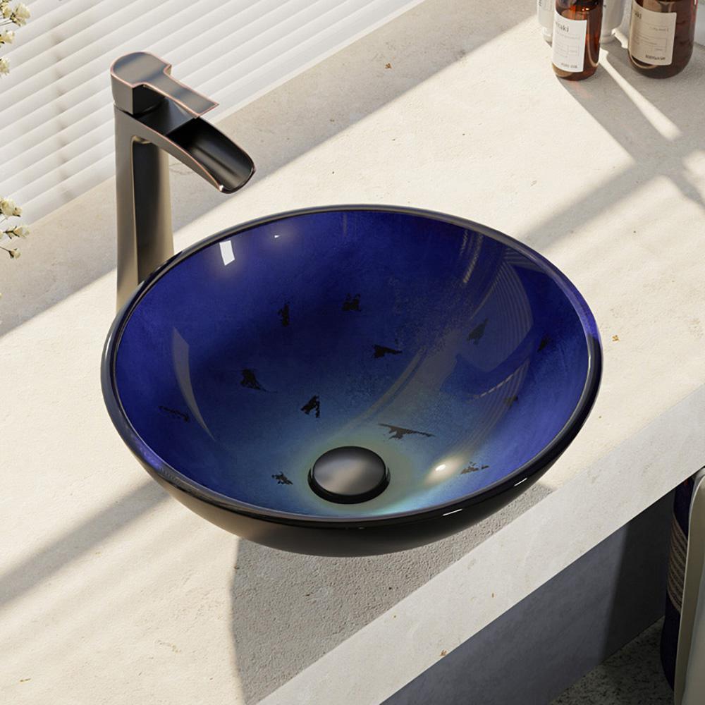 Glass Vessel Sink in Crystal with R9-7007 Faucet and Pop-Up Drain in Chrome - Super Arbor