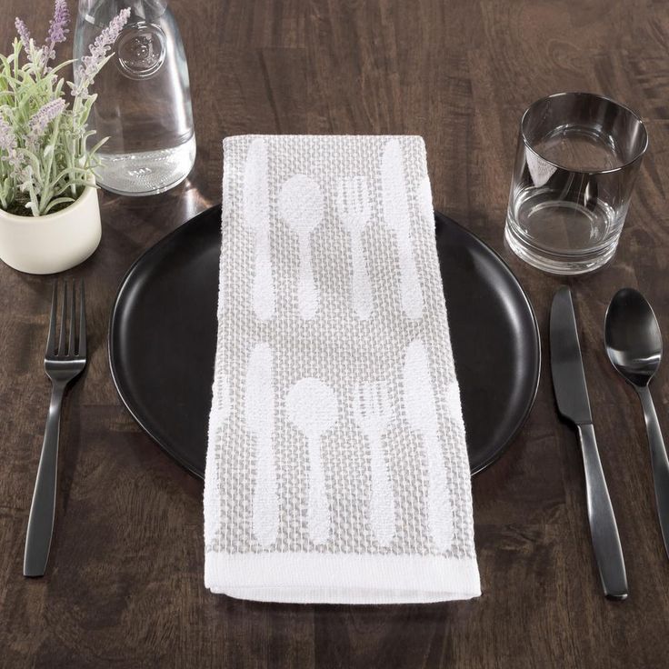 Multi-Color Flatware Design Chic Pattern Weave Cotton Kitchen Towel Set (8-Pieces)