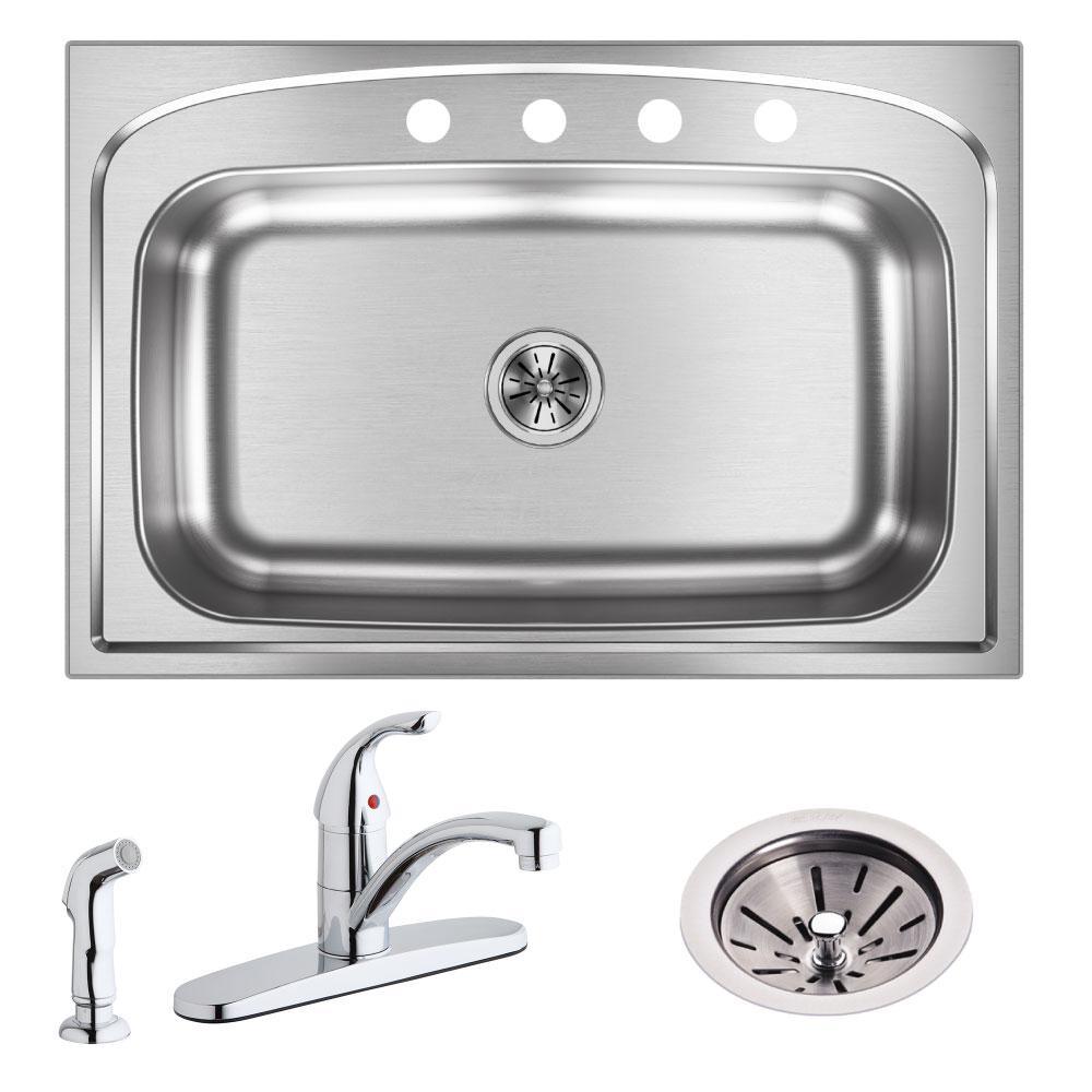 Pergola Drop-In Stainless Steel 33 in. 4-Hole Single Bowl Kitchen Sink - Super Arbor