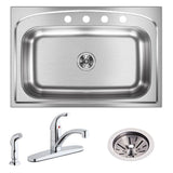 Pergola Drop-In Stainless Steel 33 in. 4-Hole Single Bowl Kitchen Sink - Super Arbor