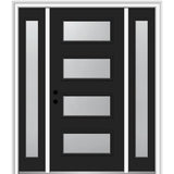 68.5 in. x 81.75 in. Celeste Left-Hand Inswing 4-Lite Frosted Modern Painted Steel Prehung Front Door with Sidelites - Super Arbor
