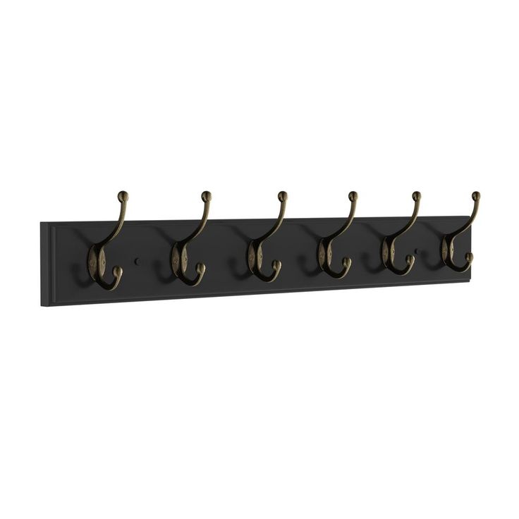 27 in. L Black Rail-Mounted Wall Hook Hanging Rack with 6 Hooks