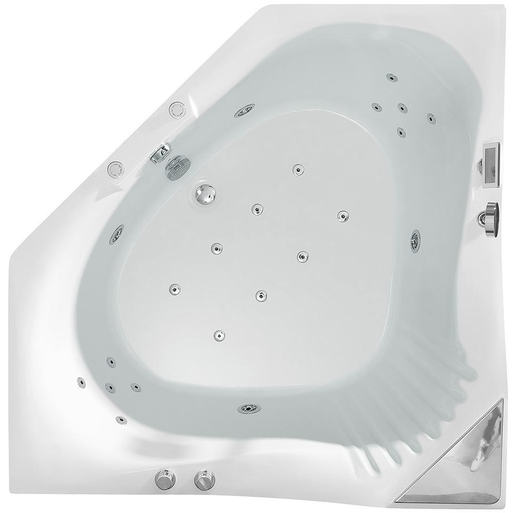 59 in. Acrylic Center Drain Corner Alcove Whirlpool Bathtub in White - Super Arbor