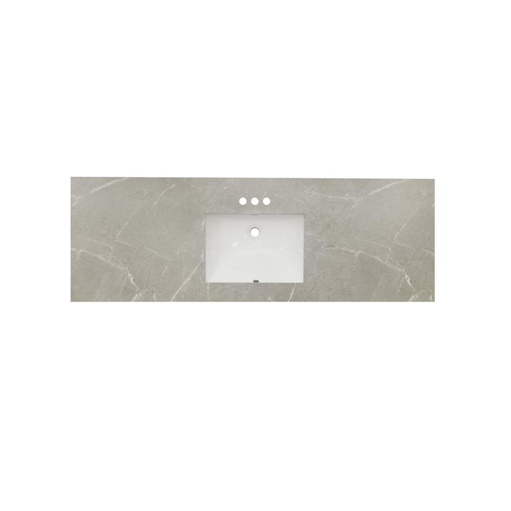 61 in. W x 22 in. Vanity Top in Soapstone Mist with Single White Sink and 4 in. Faucet Spread - Super Arbor