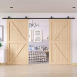 10 ft. /120 in. Top Mount Sliding Barn Door Hardware Track Kit for Double Doors with Non-Routed Floor Guide - Super Arbor