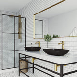 Sottile Glass Vessel Bathroom Sink in Black with Niko Faucet in Matte Gold - Super Arbor