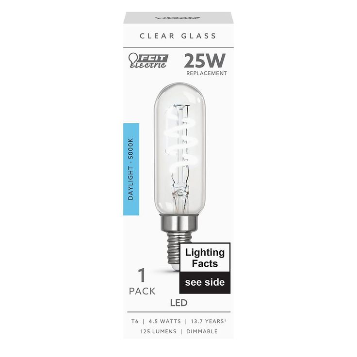Feit Electric 25-Watt Equivalent T6 Candelabra Dimmable LED Clear Glass Vintage Light Bulb with Spiral Filament Daylight (4-Pack)