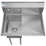 Freestanding Stainless Steel 31 in. 2-Hole Single Bowl Commercial Kitchen Sink Left Drainboard