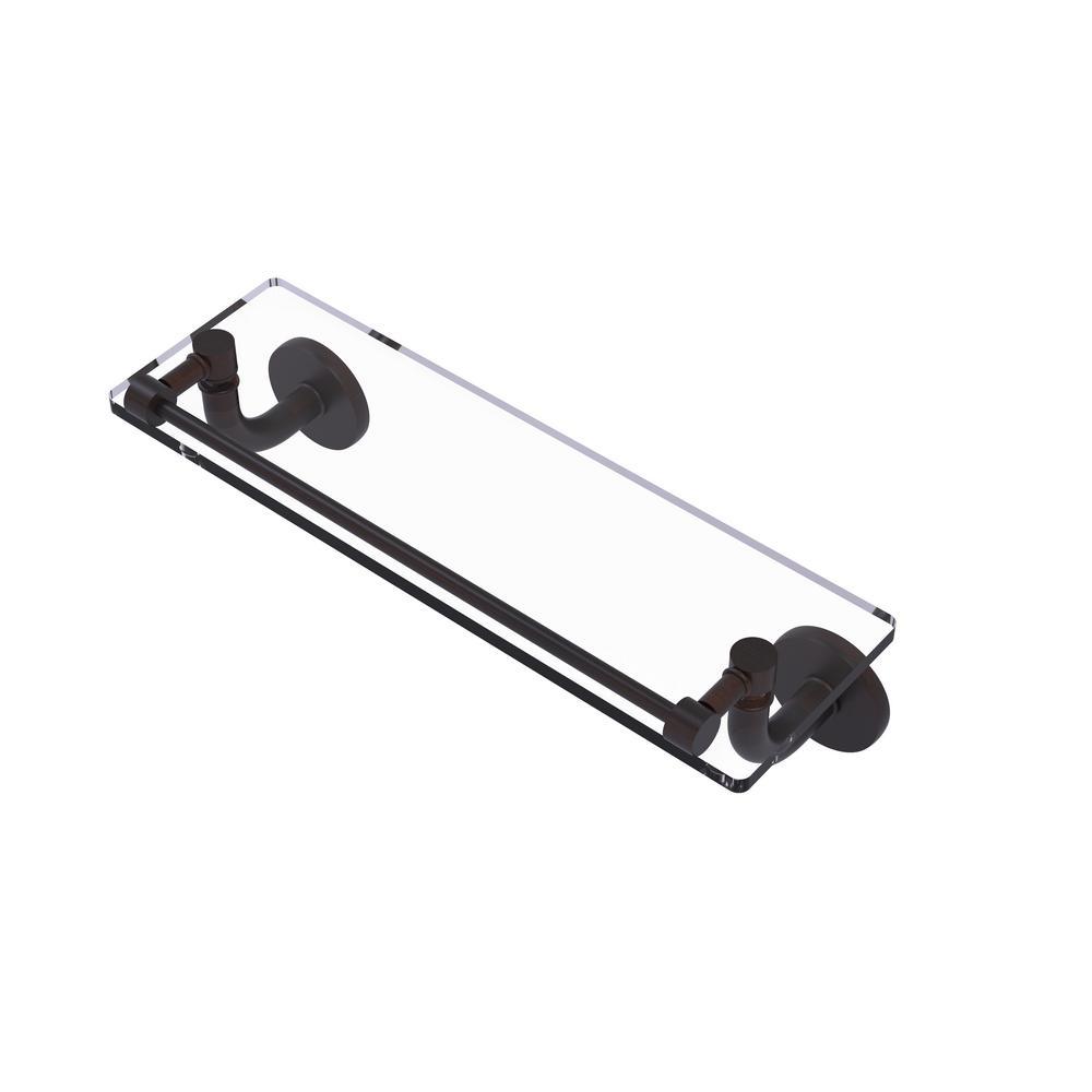 Remi Collection 16 in. Glass Vanity Shelf with Gallery Rail in Satin Nickel - Super Arbor