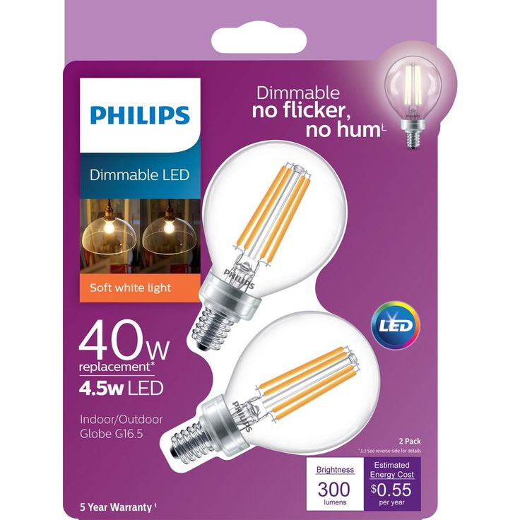 Philips 40-Watt Equivalent G16.5 LED Light Bulb Soft White Globe (2-Pack)