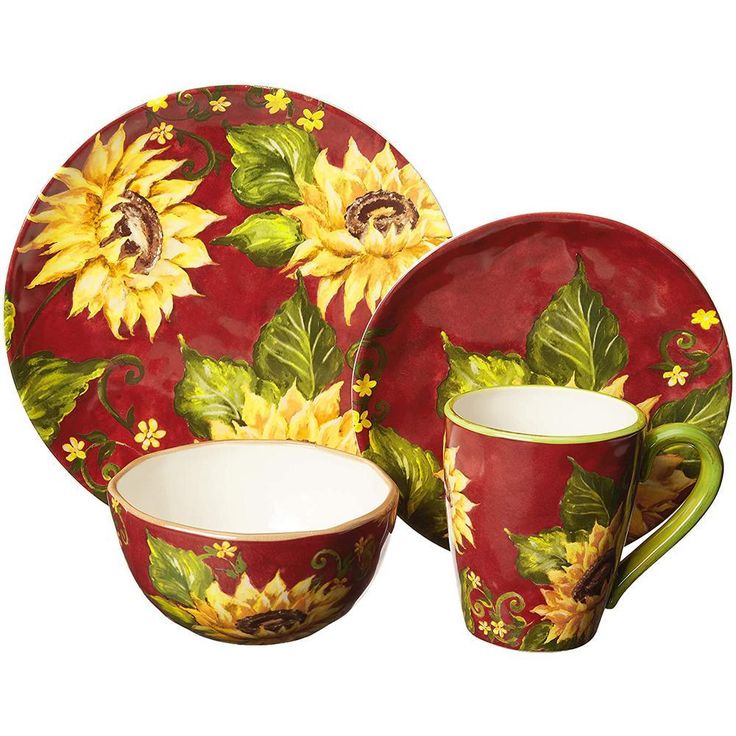 Sunset Sunflower 16-Piece Traditional Multi-color Ceramic Dinnerware Set (Service for 4)