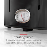 Retro Style 4-Slice Black Stainless Steel Toaster with Built-In Timer
