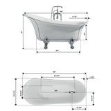 63 in. Acrylic Right Drain Oval Claw Foot Freestanding Bathtub in White - Super Arbor