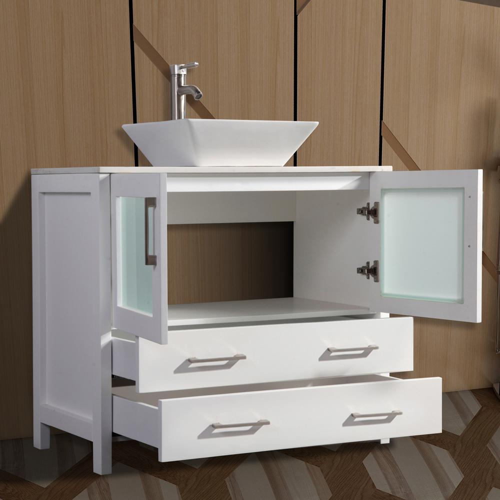 36 in. W x 18.5 in. D x 36 in. H Bathroom Vanity in White with Single Basin Vanity Top in White Ceramic and Mirror - Super Arbor