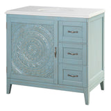 Chennai 37 in. W Single Vanity in Blue Wash with Engineered Stone Vanity Top in Crystal White with White Sink - Super Arbor