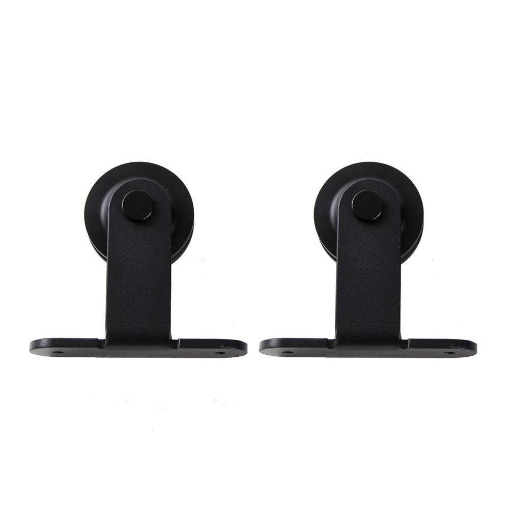8 ft./96 in. Frosted Black Top Mount Sliding Barn Door Hardware Track Kit for Double Doors with Non-Routed Floor Guide - Super Arbor
